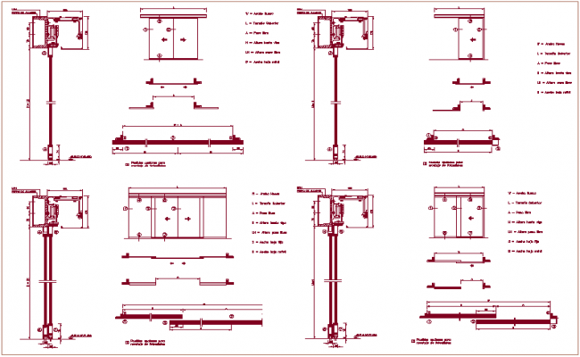 Sliding door sectional view with mechanism view dwg file